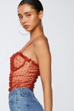 Polka Dot Mesh Ruffled Bodysuit