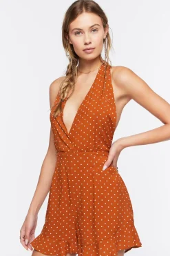 Polka Dot Print Halter Romper