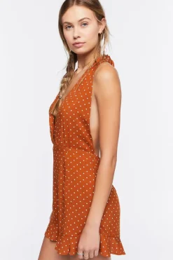 Polka Dot Print Halter Romper