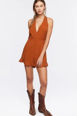 Polka Dot Print Halter Romper