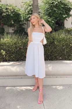 Poplin Cutout Fit & Flare Midi Dress