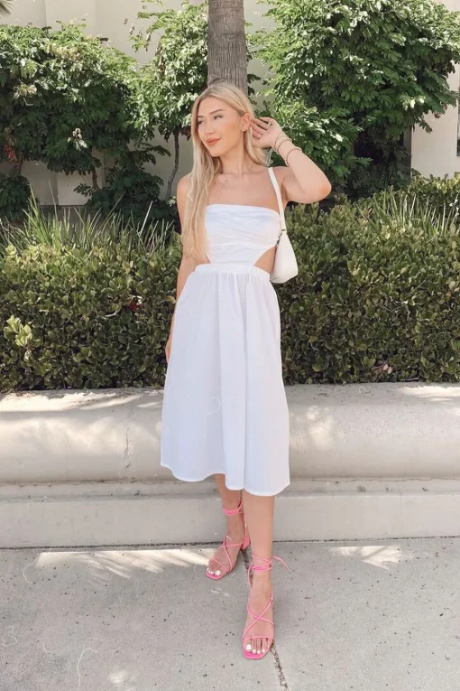 Poplin Cutout Fit & Flare Midi Dress