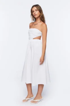 Poplin Cutout Fit & Flare Midi Dress