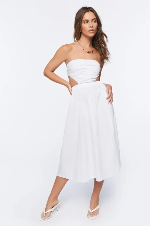 Poplin Cutout Fit & Flare Midi Dress
