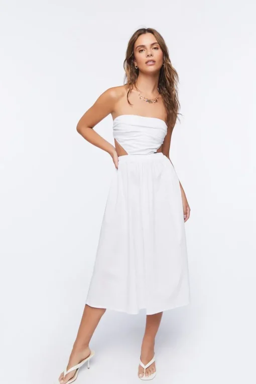 Poplin Cutout Fit & Flare Midi Dress