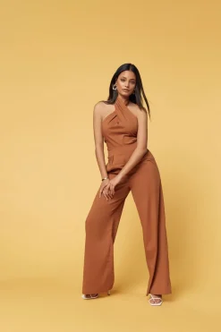 Poplin Halter Wide-Leg Jumpsuit