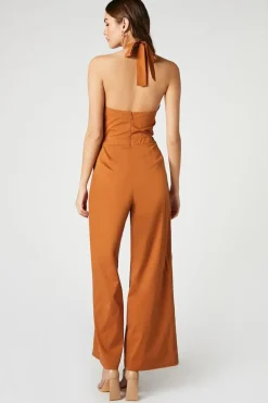Poplin Halter Wide-Leg Jumpsuit