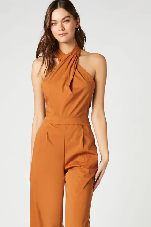 Poplin Halter Wide-Leg Jumpsuit