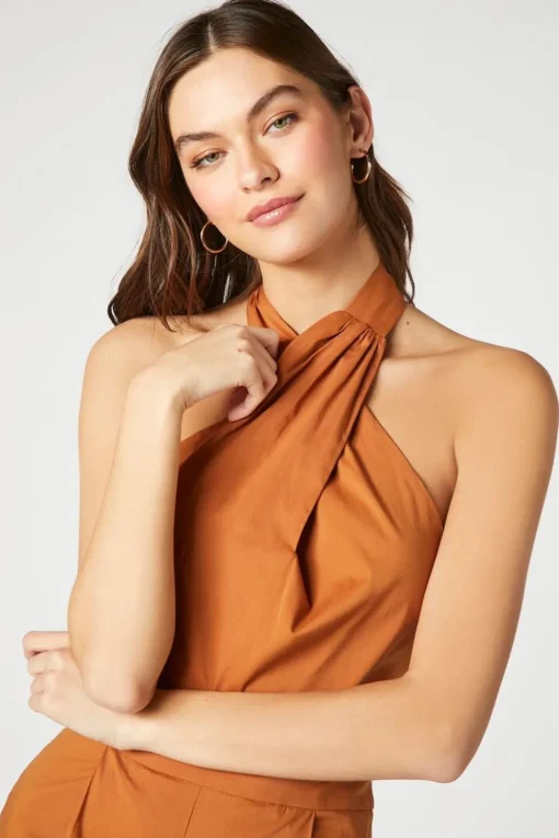 Poplin Halter Wide-Leg Jumpsuit