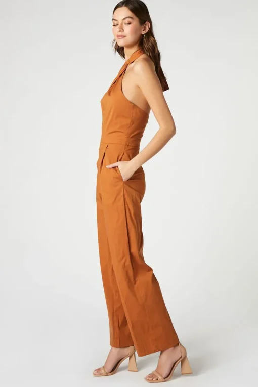 Poplin Halter Wide-Leg Jumpsuit