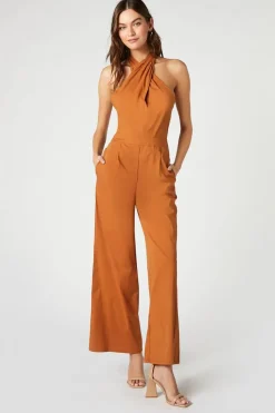 Poplin Halter Wide-Leg Jumpsuit