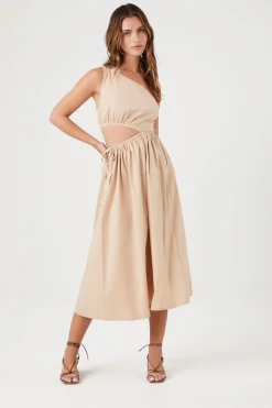 Poplin One-Shoulder Midi Dress