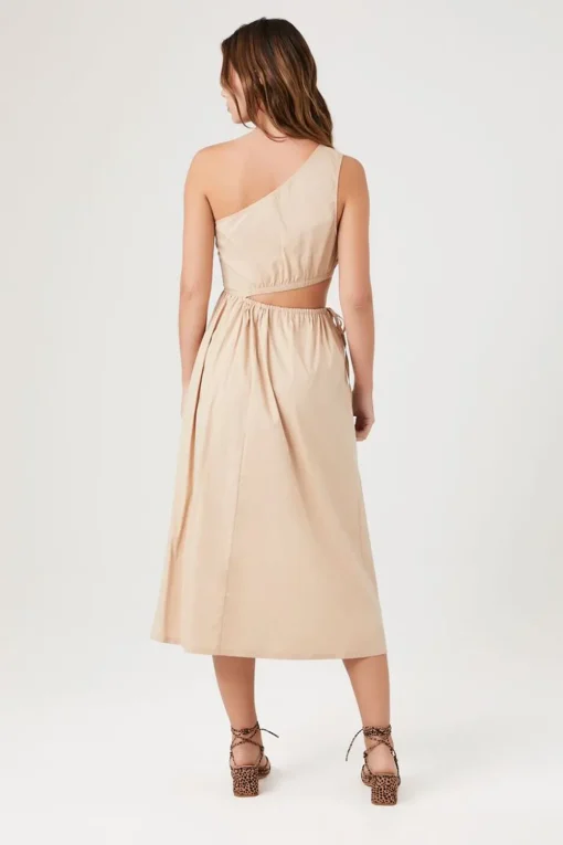Poplin One-Shoulder Midi Dress