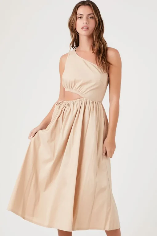 Poplin One-Shoulder Midi Dress