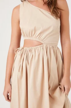 Poplin One-Shoulder Midi Dress