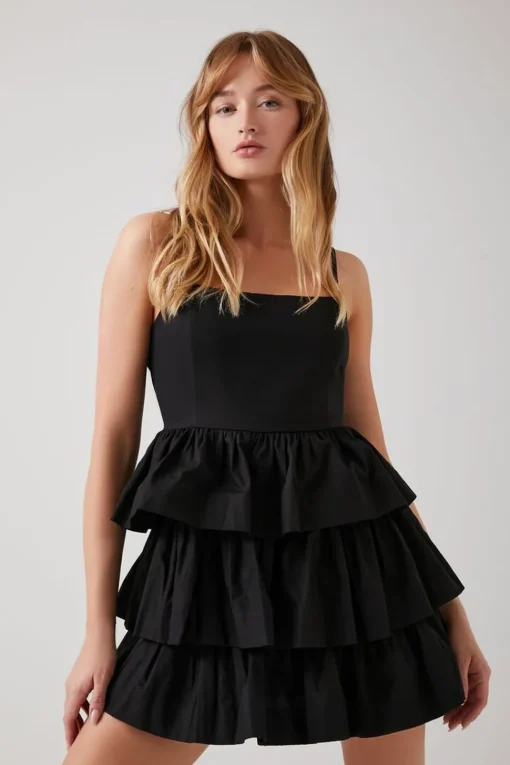 Poplin Ruffle-Tiered Mini Dress