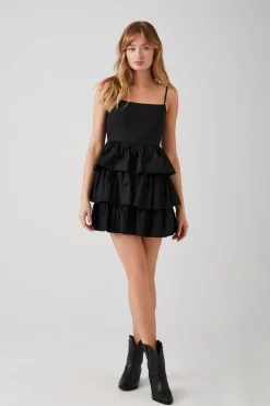 Poplin Ruffle-Tiered Mini Dress