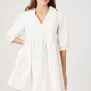 Poplin V-Neck Babydoll Dress