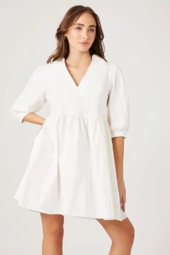 Poplin V-Neck Babydoll Dress