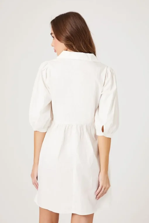 Poplin V-Neck Babydoll Dress