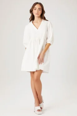 Poplin V-Neck Babydoll Dress