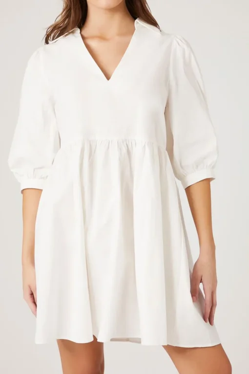 Poplin V-Neck Babydoll Dress