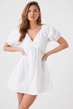 Puff-Sleeve Babydoll Mini Dress