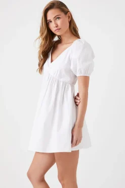 Puff-Sleeve Babydoll Mini Dress