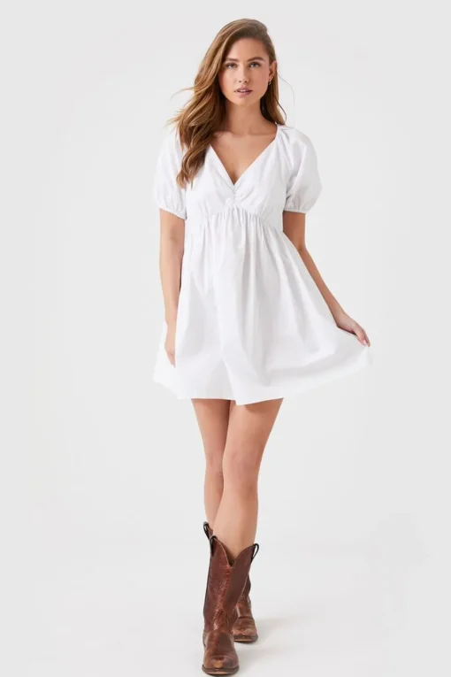 Puff-Sleeve Babydoll Mini Dress