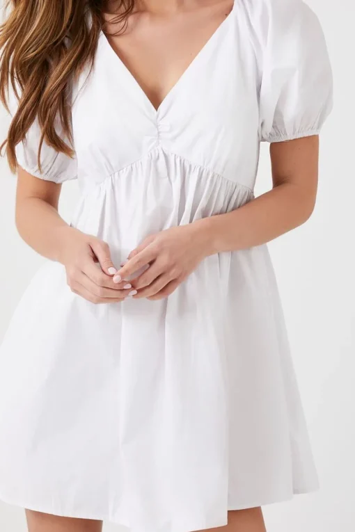 Puff-Sleeve Babydoll Mini Dress