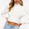 Puff-Sleeve Turtleneck Sweater
