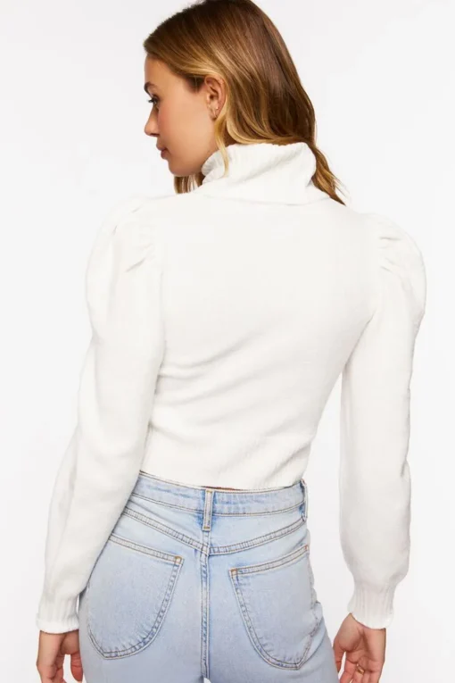 Puff-Sleeve Turtleneck Sweater
