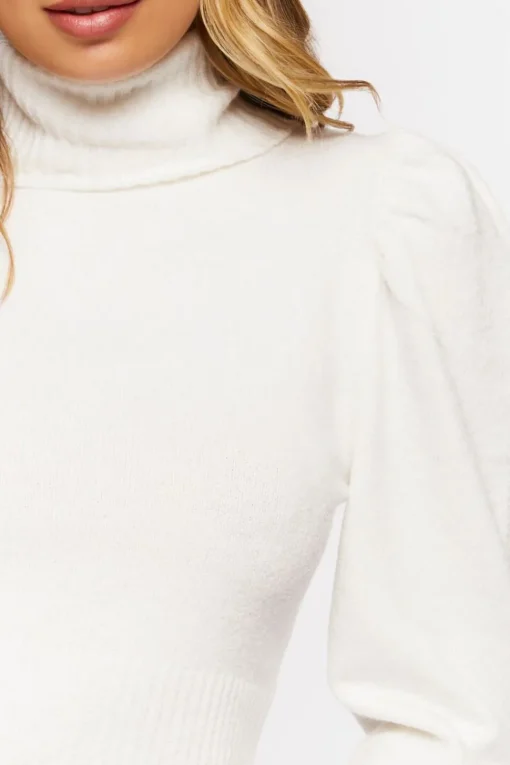 Puff-Sleeve Turtleneck Sweater
