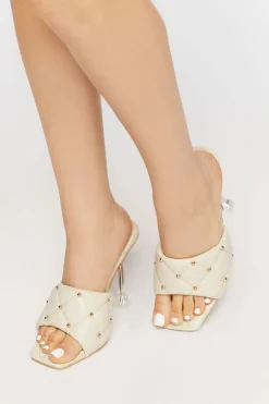 Quilted Faux Leather Spool Heels
