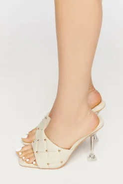 Quilted Faux Leather Spool Heels
