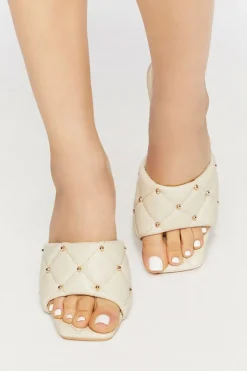 Quilted Faux Leather Spool Heels