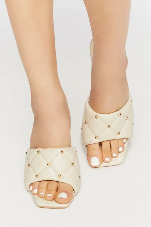 Quilted Faux Leather Spool Heels