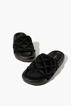 Quilted Open-Toe Slides