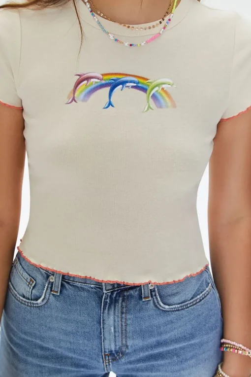 Rainbow Dolphin Graphic Tee
