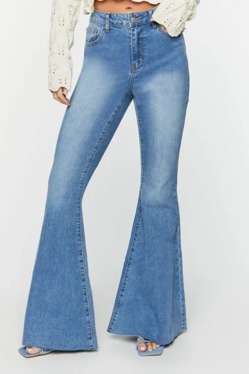 Raw-Cut Mid-Rise Flare Jeans