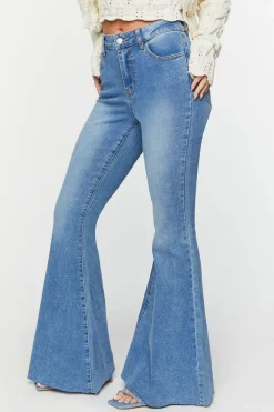 Raw-Cut Mid-Rise Flare Jeans