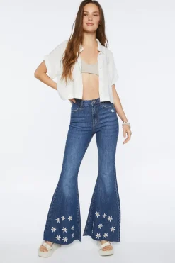 Recycled Cotton Embroidered Floral Flare Jeans