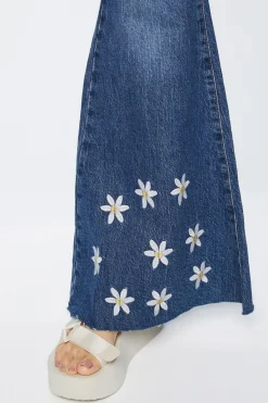 Recycled Cotton Embroidered Floral Flare Jeans