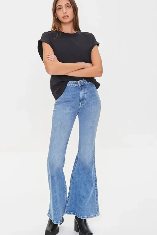 Recycled Cotton Faded Flare Jeans