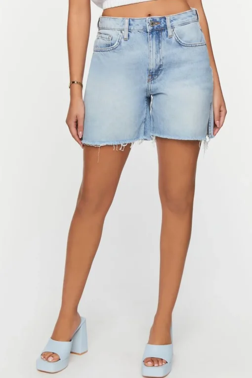 Recycled Cotton Frayed Denim Shorts