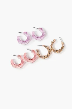 Resin Open-End Hoop Earring Set