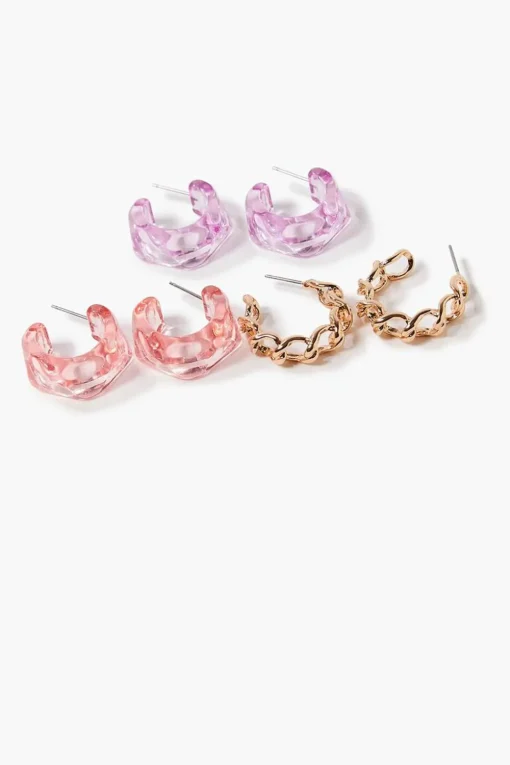Resin Open-End Hoop Earring Set