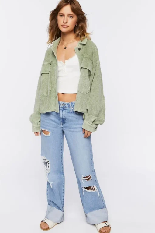 Reverse Fleece Cropped Shacket