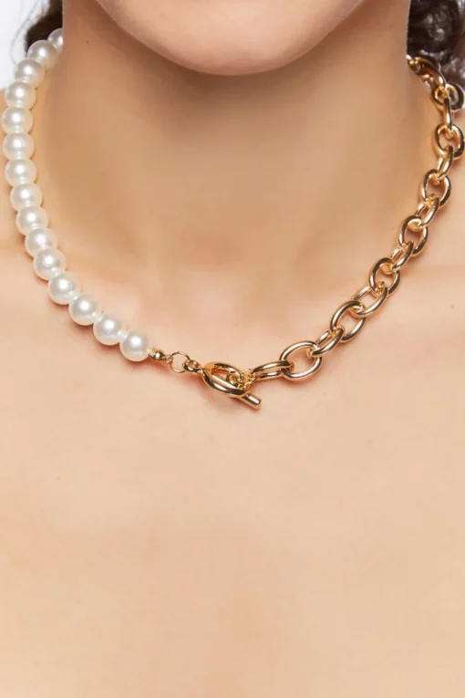 Reworked Faux Pearl Toggle Necklace