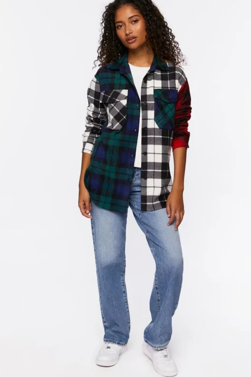 Reworked Mixed Plaid Flannel Shirt